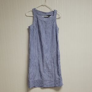 For Cynthia Blue & White Sleeveless Sheath Dress women's Xs Linen Blend NWOT